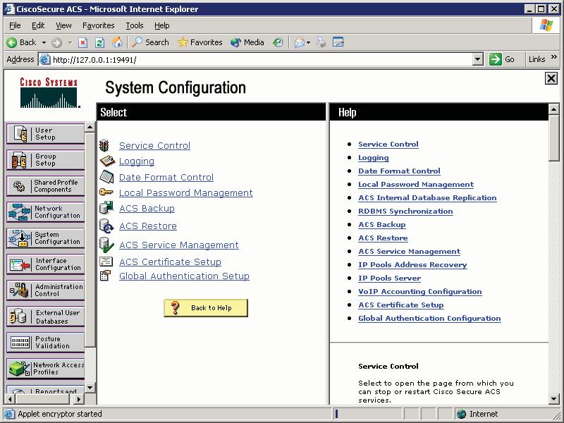 System Configuration Tab Click Global Authentication Setup in the