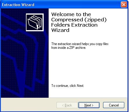 6. The Zip Extraction Welcome Wizard will be displayed. LEFT-CLICK the NEXT Command Button. 7.