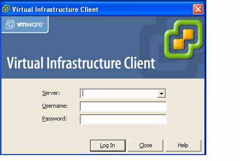 c. Click Log In. Figure 5. VI Client Icon and Logon Screen 3. Click the Inventory button in the upper-left portion of the screen, and then click your ESX Server icon.
