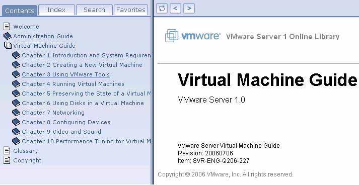 1. Go to the following URL: http://www.vmware.com/support/pubs/server_pubs.html 2. Click the VMware Server Online Library (HTML) link to open the documentation library. 3. Click Chapter 3.