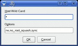 Wild Card text box, and then type rw,no_root_squash,sync in the Options text box, as shown in Figure 3. Then click OK. Figure 3. Specifying directory permissions 9.