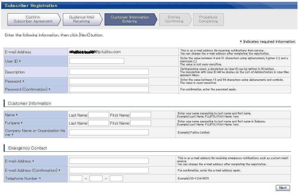 Figure 1-4 New Registration Customer Information Enter the user information and click Next button.