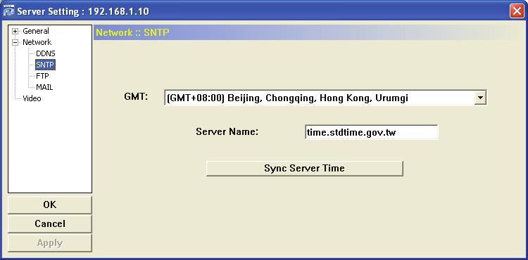 SNTP SNTP (Simple Network Time Protocol) is for time setting. Click (Miscellaneous Control) (Server Setting) Network SNTP to go into the SNTP page.