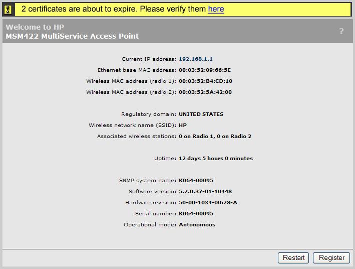 About certificate warnings When you connect the management tool, certificate warnings occur because the default certificate installed on the AP is not registered with a certificate authority.