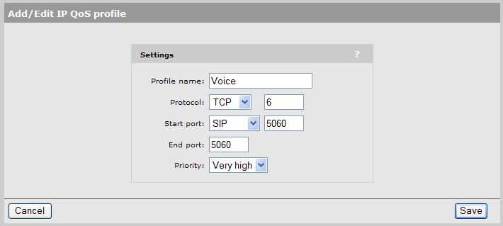 6. Select Save. NOTE: You could also create another profile using the same parameters but for UDP to cope with any kind of SIP traffic. 7. On the IP QoS Profile page select Add New Profile. 8.