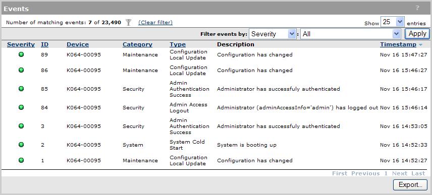 6 Events The events feature provides a logging system that can be used by administrators and support personnel to easily monitor and troubleshoot system issues.
