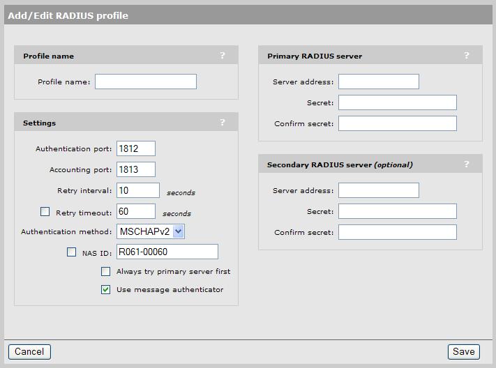 3. Configure the profile settings as described in the following section. 4. Select Save. Configuration parameters Profile name Specify a name to identify the profile.