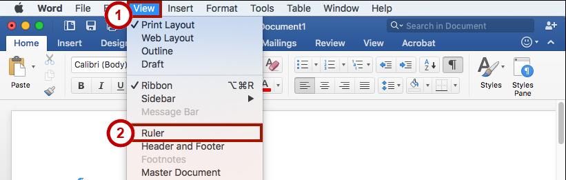 Enabling the Ruler Word has a ruler that fits along the top and left side of your document and provides a point
