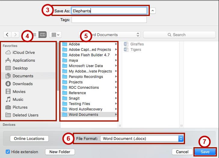 The Save As window will appear. In the Save As field, type a File name for your document (See Figure 61). 4. Choose a location to save to from your Favorites (See Figure 61). 5.