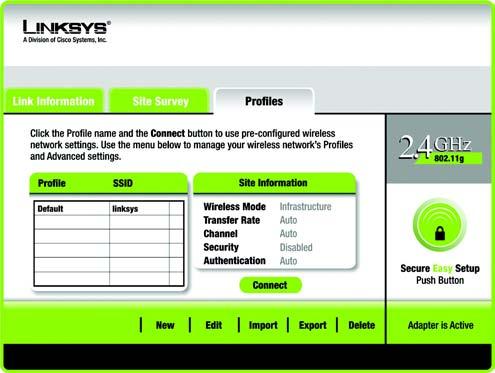 Profiles The Profiles screen lets you save different configuration profiles for different network setups.