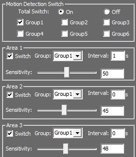 Put area 1 & area 2 & area 3 into Group 1 6. Set sensitivity 7. Click Save 7.