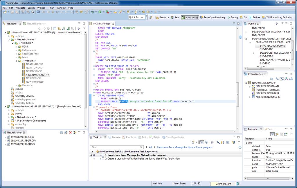 SCREENSHOT - NATURALONE fully integrated with the Eclipse-based NaturalONE development environment.