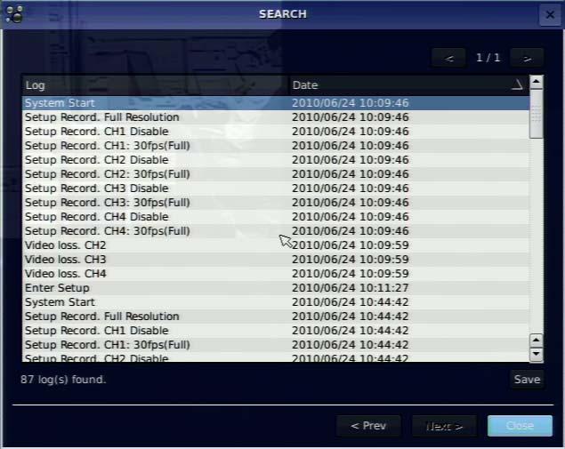 3.2.7 Log Search User can access the Log search list screen by selecting LOG on the SEARCH window.