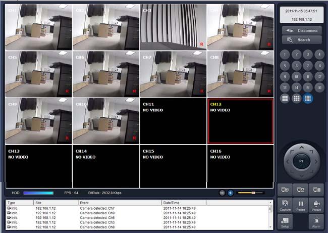 7. The cameras connected to the DVR are displayed on the screen. 8.