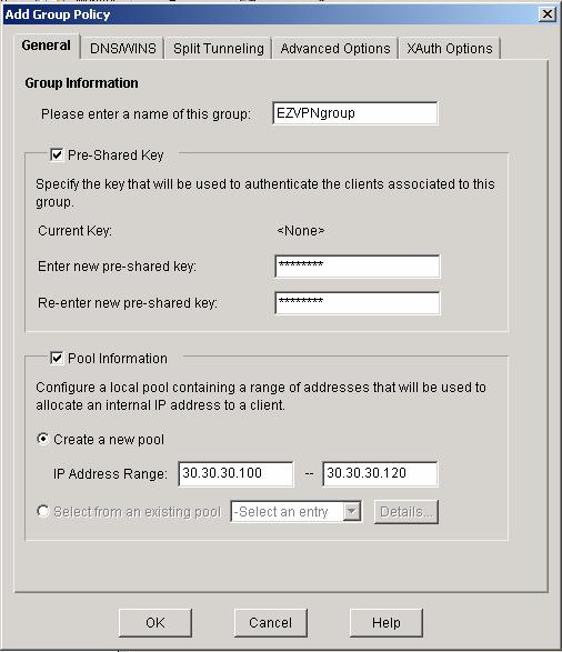 Click OK In the User Accounts screen, click OK In the Extended Authentication screen, click Next In the Group Authentication/User Group Policies, click Add, then Cisco SDM prompts for the following