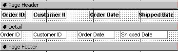 Creating the Column Headings The data in the report is in columns and therefore need column headings. 1. Click on the Label Control for Order ID (the one on the left) to select it. 2.