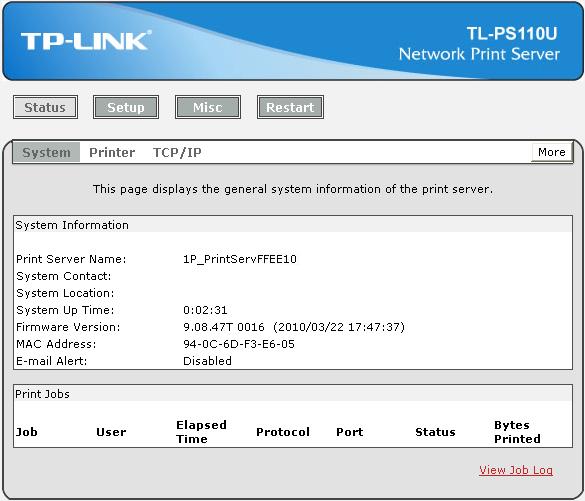 4.2.1 System Figure 4-4 Print Server Name: This option allows you to view device name of the print server. To correct the print server s device name.