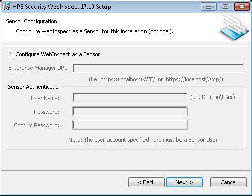 Chapter 2: Installing Fortify WebInspect Enterprise The Welcome screen of the HPE Security WebInspect Setup wizard appears. 2. Click Next. The End-User License Agreement window appears. 3.