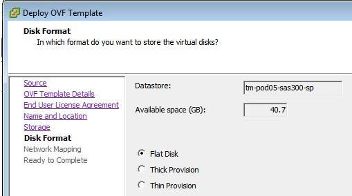The next screen enables you to select a disk format for the virtual machine.