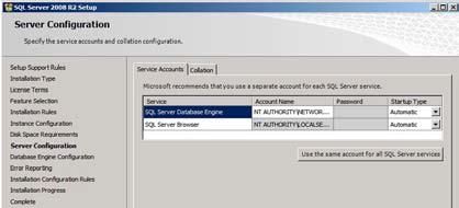 Accept the defaults to the Server Configuration page and click Next to continue.