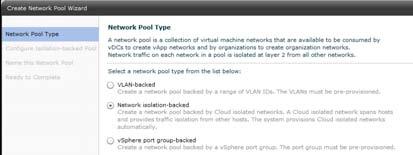 Creating a network pool starts by clicking Create a network pool in the Quick Start section of the Home screen. There are different options for creating network pools.