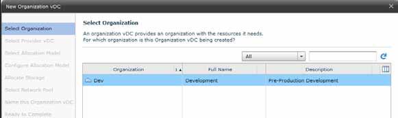 Allocating Resources to an Organization After an organization has been defined, you can then allocate resources from the provider vdc to create an organization vdc.