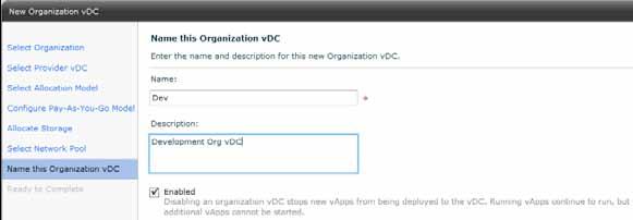 Last, we must name the organization vdc.