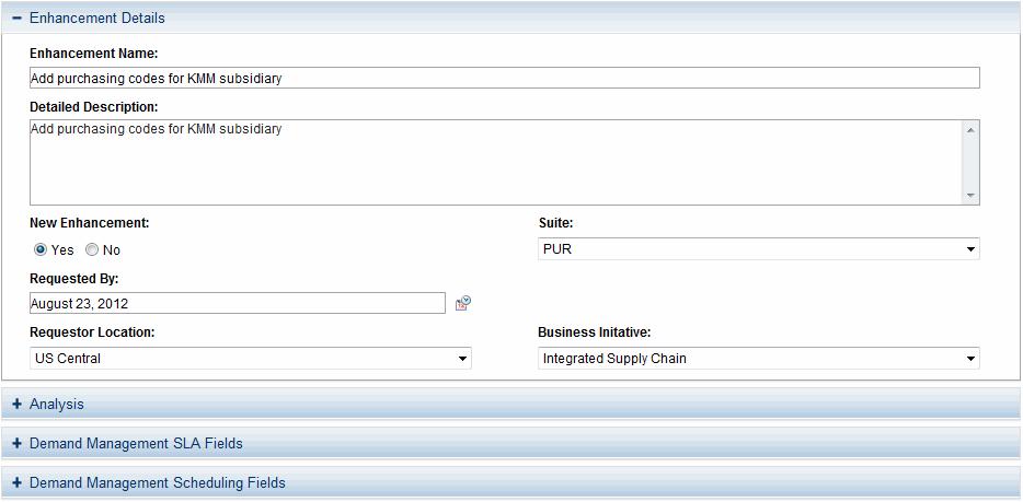 Chapter 3: Viewing Requests Figure 3-4. Request detail page, details section Request Detail Page, New Table Component Starting from PPM Center version 9.