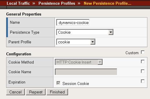 Deploying the BIG-IP LTM System with Microsoft Dynamics CRM 4.0 Creating a cookie persistence profile The final profile we create is a Cookie Persistence profile.