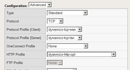 Deploying the BIG-IP LTM System with Microsoft Dynamics CRM 4.0 Figure 6 Selecting the TCP and HTTP profiles for the virtual server 12.