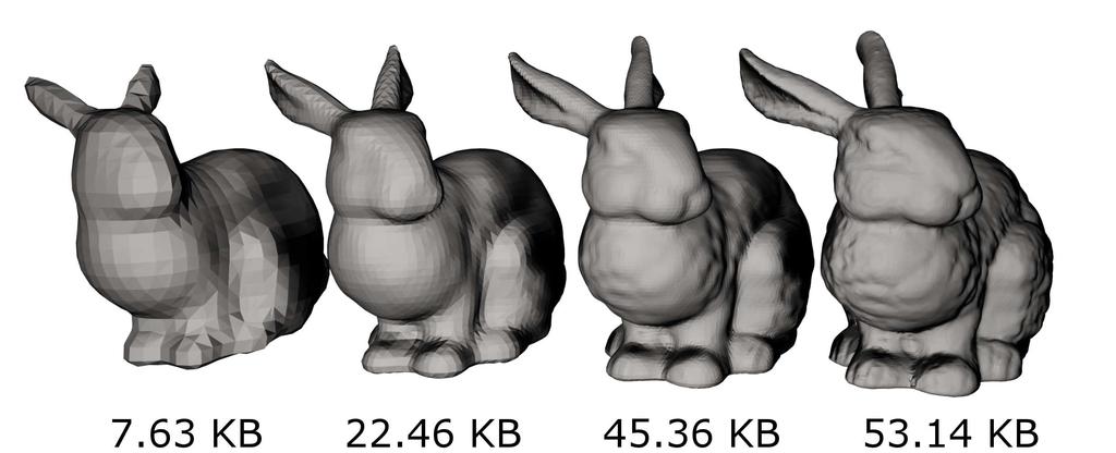 Figure 14: Bunny progressively decoded. 247,064 polygons in final mesh. can be decoded and displayed during transmission.