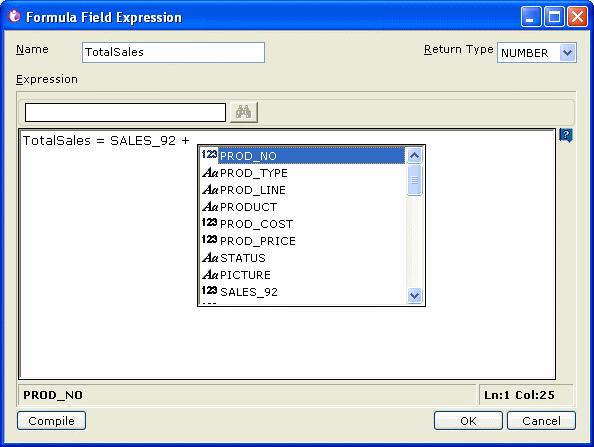 Formula Fields Up and down arrow buttons: Select a formula field row and click up button or down button to move the selected field up or down.