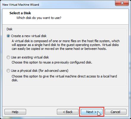 Depending on your VMWare Workstation version you may see this option: If shown, select SCSI as the disk type and