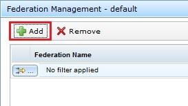 To add the IdP federation, click on the Add button. There are three panels which need to be filled out.