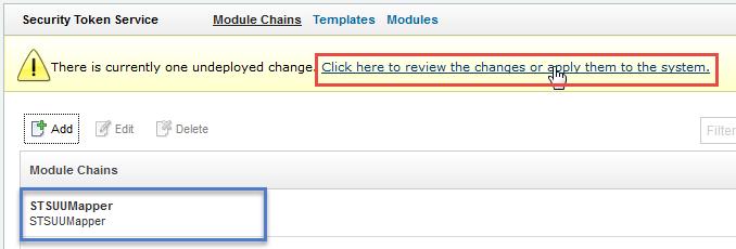 The new chain is shown in the list of Module Chains. Deploy pending changes.