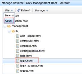Select the default reverse proxy, then Manage -> Management Root, as shown. Under management/c (this may vary depending on your machine locale), select the login.