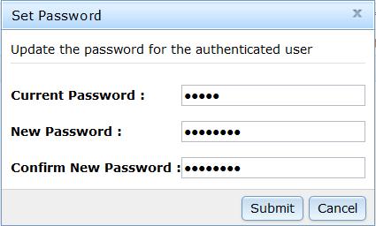 Enter admin as the Current Password and enter Passw0rd in the New Password and Confirm New Password boxes. Click Submit.