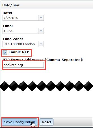 Click on the Manage System Settings icon to open the "mega-menu" and click the Date/Time item - as shown above. Check the checkbox for Enable NTP and enter pool.