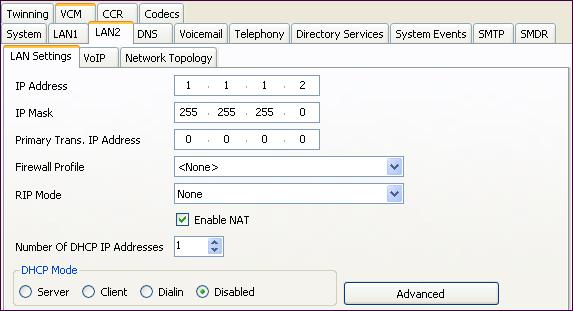 Select the VoIP tab as shown in the following screen. The H323 Gatekeeper Enable and SIP Registrar Enable boxes are unchecked since IP telephones will not be registering on this link.