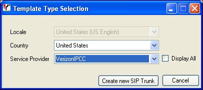 1. Verify that United States is automatically populated for Country and VerizonIPCC is automatically populated for Service Provider