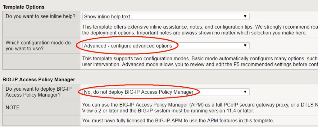 3. In the Template Options section, from the configuration mode question, select Advanced configure advanced options. 4.