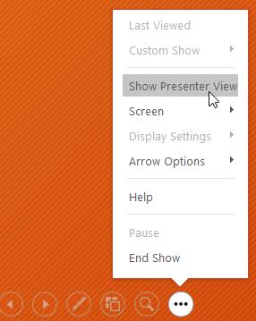 3.6.2 Presenter view Presenter View akan memberikan akses kepada kawalan khas pada skrin anda