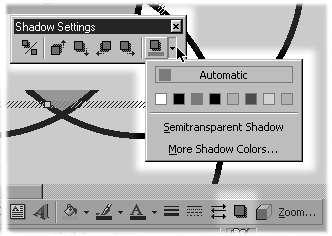 The offset of the shadow is fixed and the color of the shadow is dependent on the color of the text and the color of the background.
