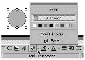 Change the fill color of the circle Click on the circle to make it selected. In the middle of the Drawing toolbar is a picture of a little paint bucket.