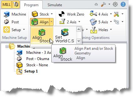 From the Program tab select Align and then Align Stock from the menu to display the dialog.