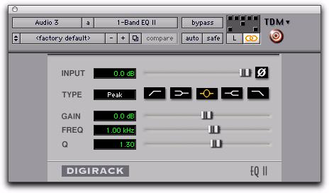 chapter 4 EQ II Plug-ins The EQ II plug-in provides a 1-Band or 4-Band EQ for adjusting the frequency spectrum of an audio selection. It is available in TDM, RTAS, and AudioSuite versions.
