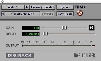TimeAdjuster (TDM Systems Only) The TimeAdjuster plug-in provides three functions: Compensation for delays due to TDM-based routing Gain compensation (+/ 24 db) Phase inversion for correcting