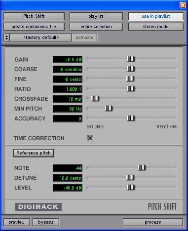 Pitch Shift The Pitch Shift plug-in adjusts the pitch of any source audio file with or without a change in its duration.
