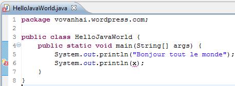 Eclipse sẽ tự động biên dịch code và báo lỗi. Nếu bạn có lỗi hay warning thì bên trái của dòng lỗi. Ví dụ như sau: 2.