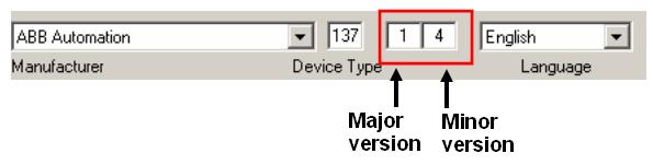 Load, Save, Import Section 2 HART DTM Builder Figure 4. Major/Minor version box Major Version Changing the major version results in a new XML file of the specific device type.